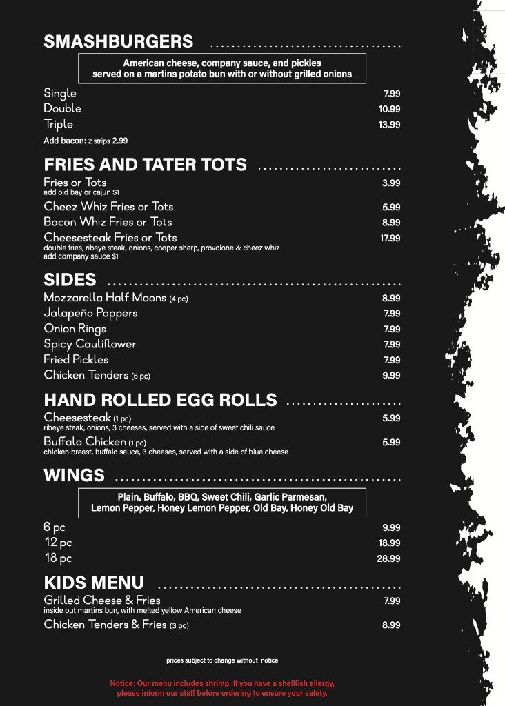 Cheesesteak & Co Menu Back 2026